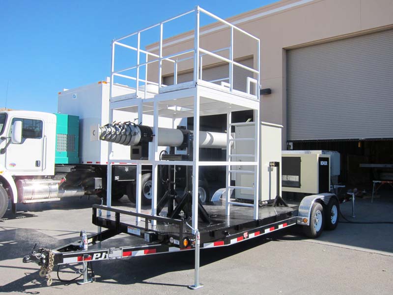 A mobile tower trailer with an extra scaffolding