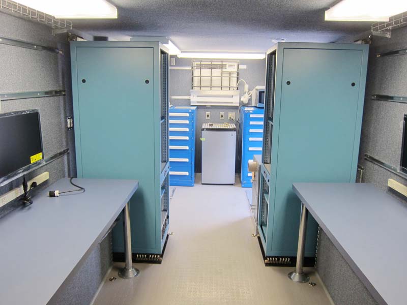 A trailer with a blue interior