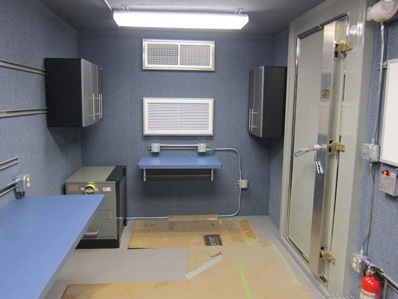 Small mobile shelter’s interior with ventilation and proper wiring