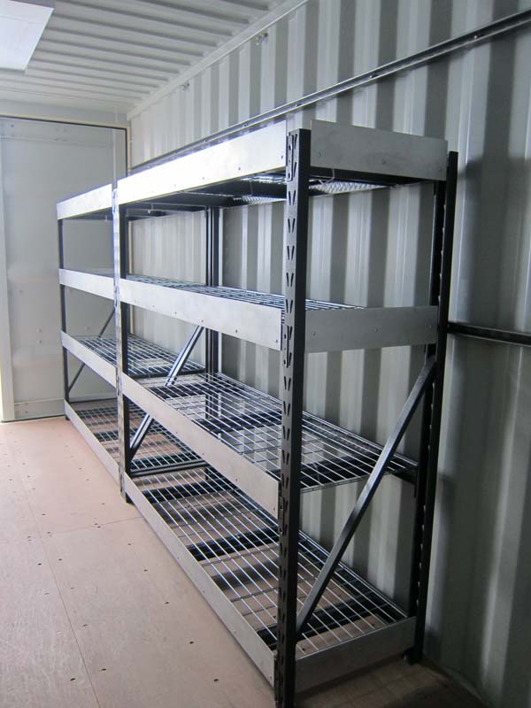 Four rows of open storage